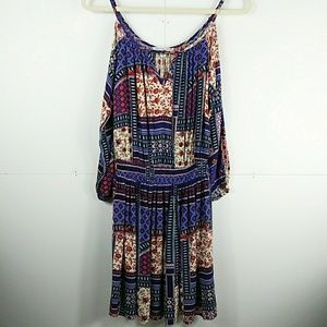 🌟3/$30 AEO Boho Patchwork Cold Shoulder Cottagecore Grandmacore Dress XS Floral